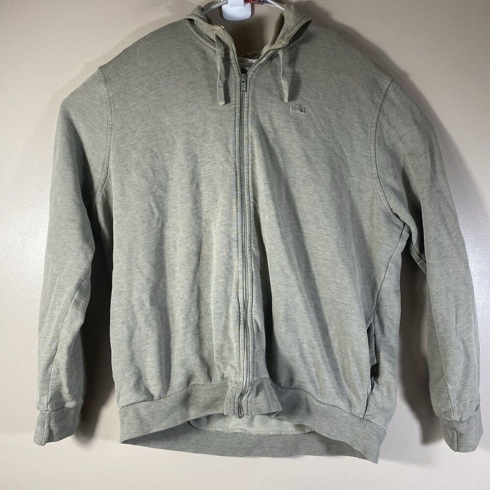 Lacoste Sport Hoodie Mens Large Euro 8 Grey Full Zip Cotton Jacket